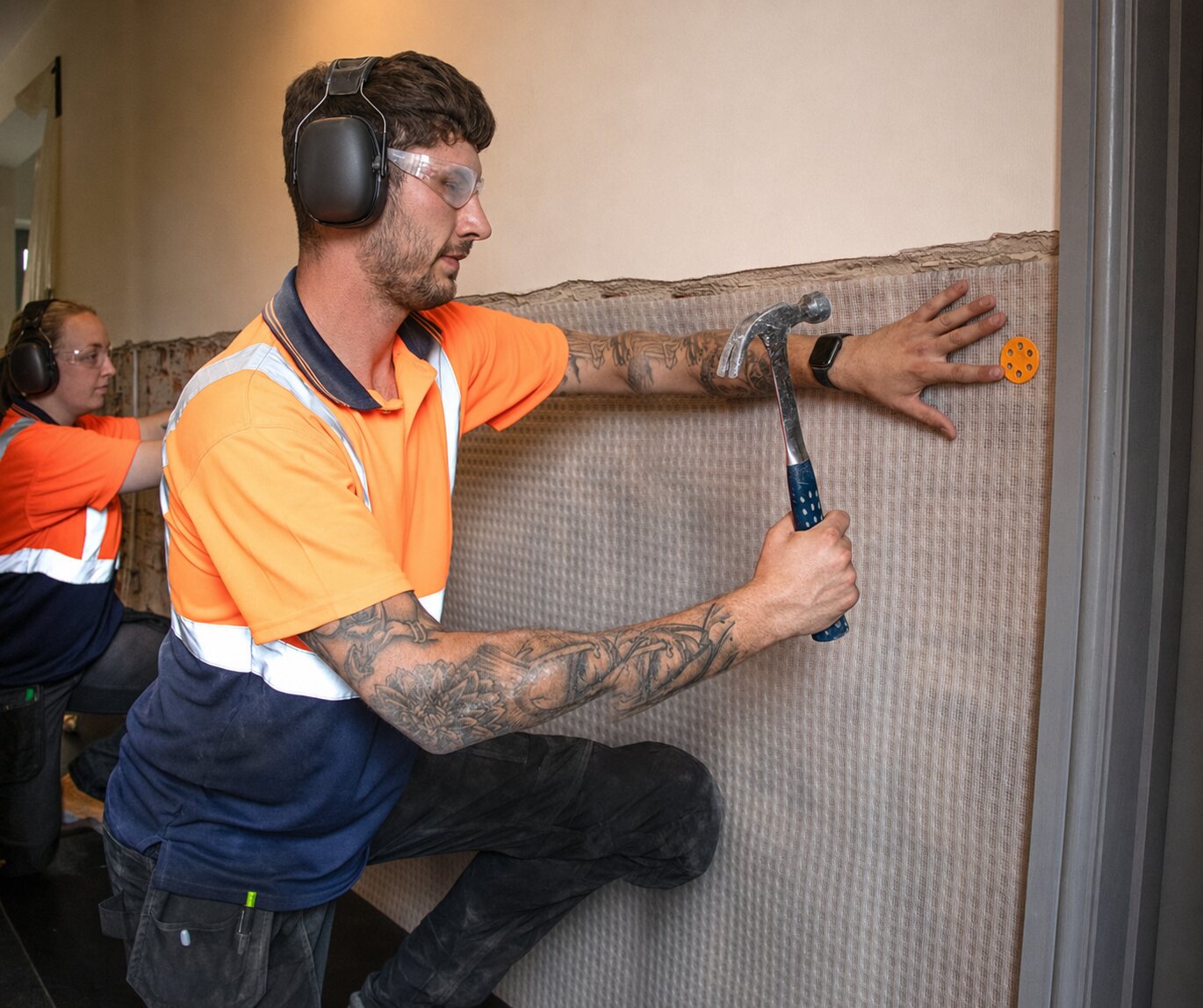 Specialist treating a wall affected by penetrating damp